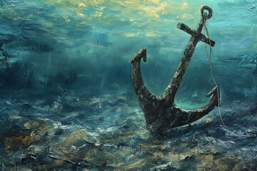 Rusted Anchor bottom sea. Cruise antique gear. Generate Ai