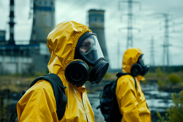 Naklejka premium person in mask with gas mask