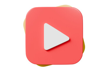 3d Realistic Playing videos button icon isolated on white background. Minimal red videos player icon. Playing video player entertainment concept, streaming videos concept. 3d render. © Theeraphat