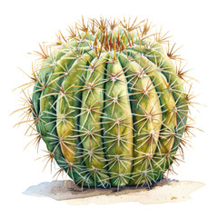 Barrel cactus (Echinocactus grusonii) ,illustration watercolor isolate 