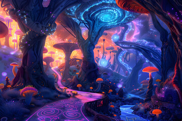 Surreal Journey Through the Enchanted Fantasy Wonderland: An Intricate Digital Illustration