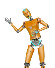 Fototapeta premium female cyborg is dancing and waving
