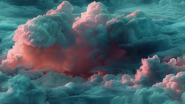   Red and pink cloud in blue and pink sky, clouds in foreground