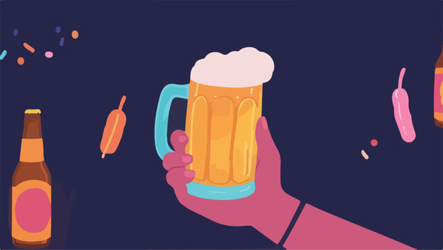 Hand Holding Beerglass. Beer-themed Background Designs - Vector Illustration Template of Beer Beverages - Fresh Collection for Your Designs. EPS 10. - Powered by Adobe