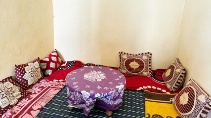 typical Arab room with chairs and tables in Morocco