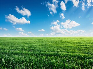 Obraz premium green grass field with blue sky background