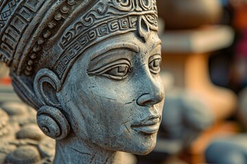 Enigmatic Ancient woman statue looking away. Female white sculpted bust. Generate ai