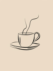 Obraz premium Classic simple coffee cup illustration with steam.