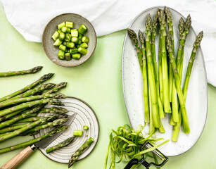 preparing green fresh asparagus