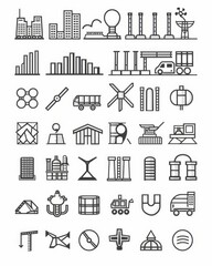 Industry and construction linear icons collection Big set of more 250 thin line icons in black Industry and construction black icons Vector illustration