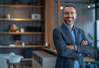 Fototapeta premium portrait of a handsome smiling businessman standing with