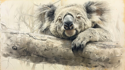 Fototapeta premium A Tree-Hugging Koala in Repose