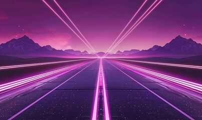 Purple Retro futuristic vector illustration of an empty road