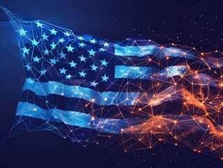 Neural lowpoly AI futuristic neon network of american flag