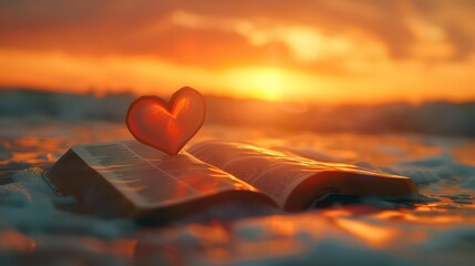 Bible the Word of God with an heart at sunset the Creation of God