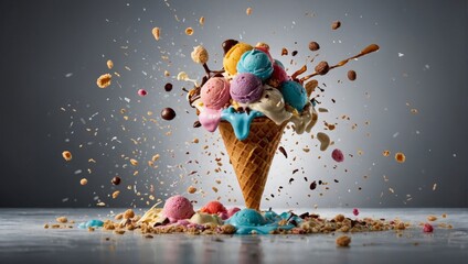 ice cream cone, ice cream in waffle cone isolated on white