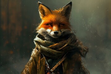 Articulate Anthropomorphic fox wearing noble. Wildlife animal dressed in aristocratic outfit....