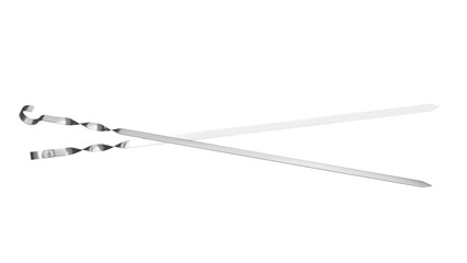 Crossed spiral skewers isolated on transparent and white background. Barbecue concept. 3D render