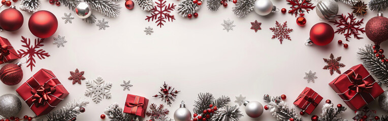White Background With Red and Silver Presents