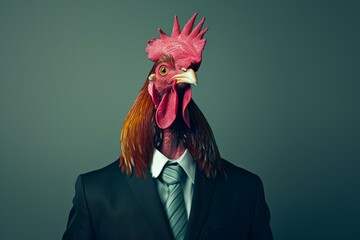 Sophisticated Anthropomorphic rooster in suit cock. Chicken farming. Generate Ai