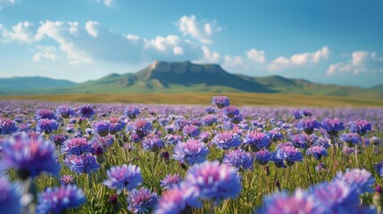 Fototapeta premium Mountain Rising Above Sprawling Field of Flowers