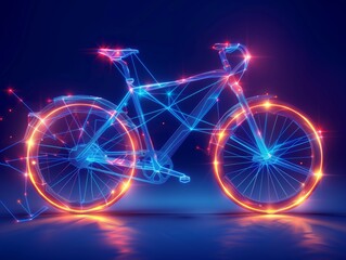 Neural lowpoly AI futuristic neon network of a bicycle