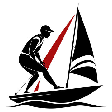 sailor sailing black sailboat red sail clip art preview