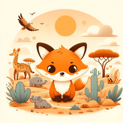 Fototapeta premium Cute, fox on safari