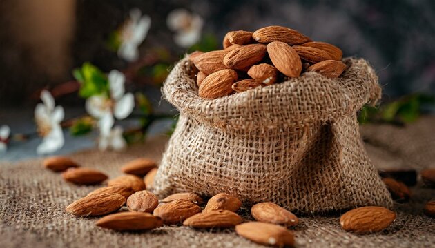 Almonds beautifully presented in a jute bag