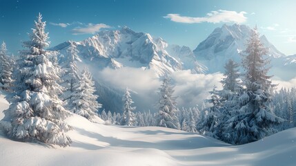 A Painting of a Snowy Mountain Range