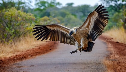 white backed vulture flying before landing in zimanga game reserve in kwa zulu natal in south africa