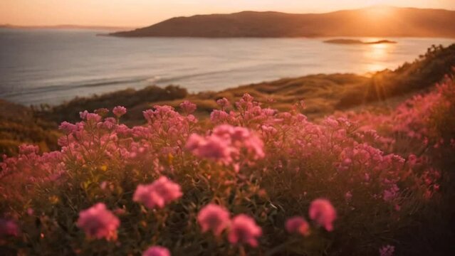 Qualification
video of warm abstract landscape of dried wild rose flowers and grass meadows on mountain in warm golden hour of sunset or sunrise, tranquil autumn natural countryside background. panora
