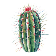 Ferocactus hamatacanthus ,illustration watercolor isolate 