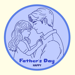 Father's day card, line art style, father and daughter 