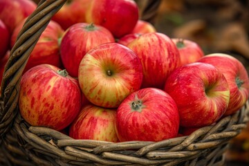 Juicy Red apple basket. Organic ripe. Generate Ai