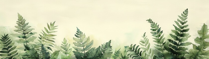 Obraz premium A serene depiction of lush ferns captured in intricate watercolor against a simple backdrop.