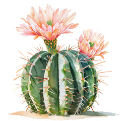 Ferocactus wislizeni ,illustration watercolor isolate