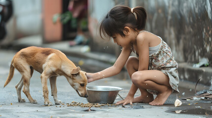 Paws of Compassion: A Chinese Child's Streetside Gesture, stray dog feeding kindness altruism