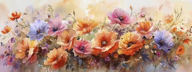 Experience the serene allure of rural blooms in the inviting warmth of a sunlit French countryside watercolor painting.