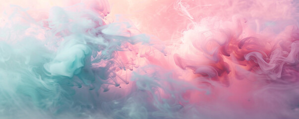 A surreal background of pink and turquoise smoke blending together in a dream-like fashion,