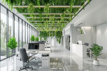 interior of modern white office with green plants