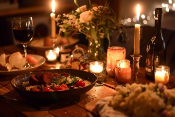 Fototapeta premium romantic vegan dinner on a date for two. Healthy eating habits. 