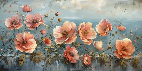 Capturing the essence of coastal serenity, delicate seaside flowers blossom in watercolor amidst a soothing oceanic backdrop.