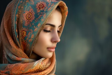 Symbolic Arab girl headscarf. Fashion female. Generate Ai