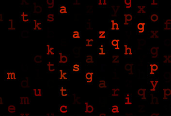 Dark orange vector background with signs of alphabet.