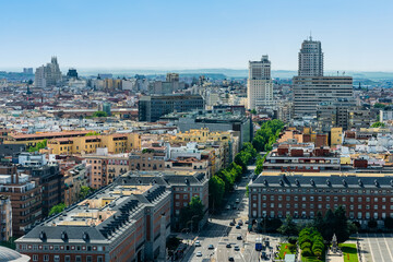 Obraz premium Panoramic view from a drone view of the city of Madrid in the area of Moncloa and Plaza Spain.