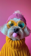 White Dog in Yellow Sweater and Sunglasses