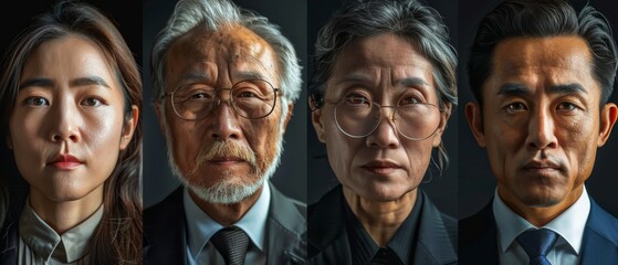 Fototapeta premium Portraits of four Asian professionals conveying experience, wisdom, and a contemporary corporate image