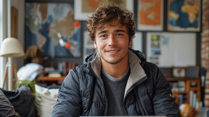 Fototapeta premium Smiling Man With Curly Hair