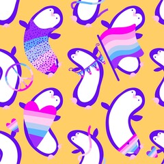Cartoon pride animals seamless lgbt penguin pattern for wrapping paper and fabrics and clothes and party accessories